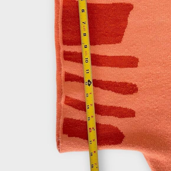Women's Orange Abstract Patterned Sz L Crew Neck Lantern Balloon Sleeve Sweater - Picture 7 of 12
